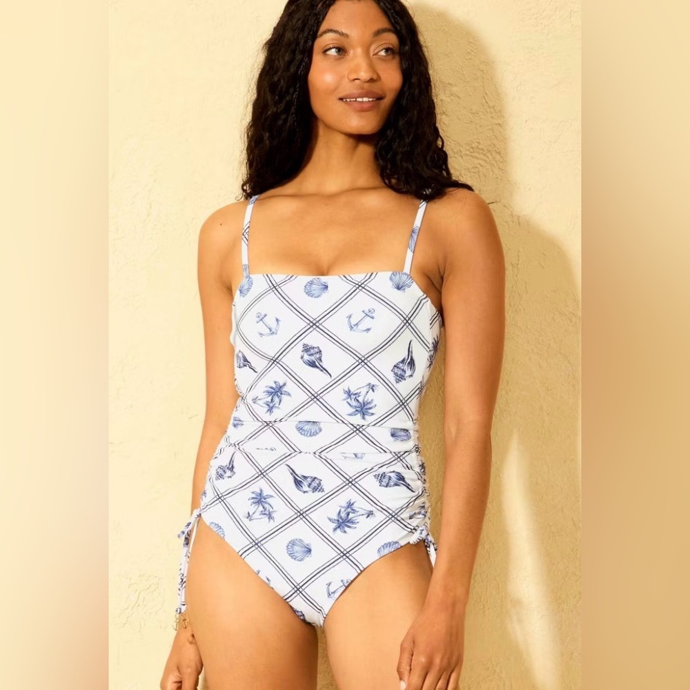 Shade & Shore Shell Print Anchor Charm One Piece Swimsuit L